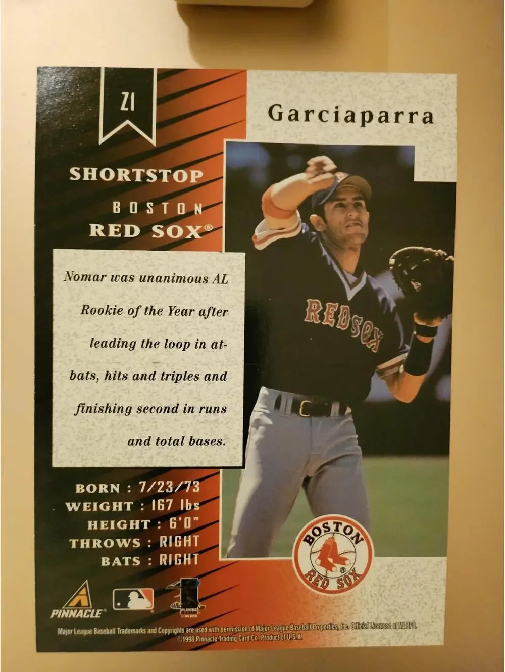 Nomar Garciaparra - 1998 Zenith Big Baseball Card #Z1 - Red Sox